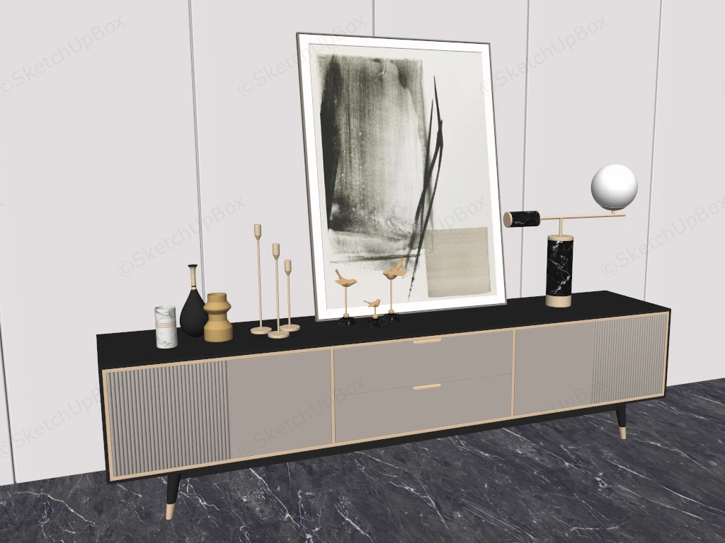 Contemporary Stylized Living Room Credenza Setup sketchup model preview - SketchupBox