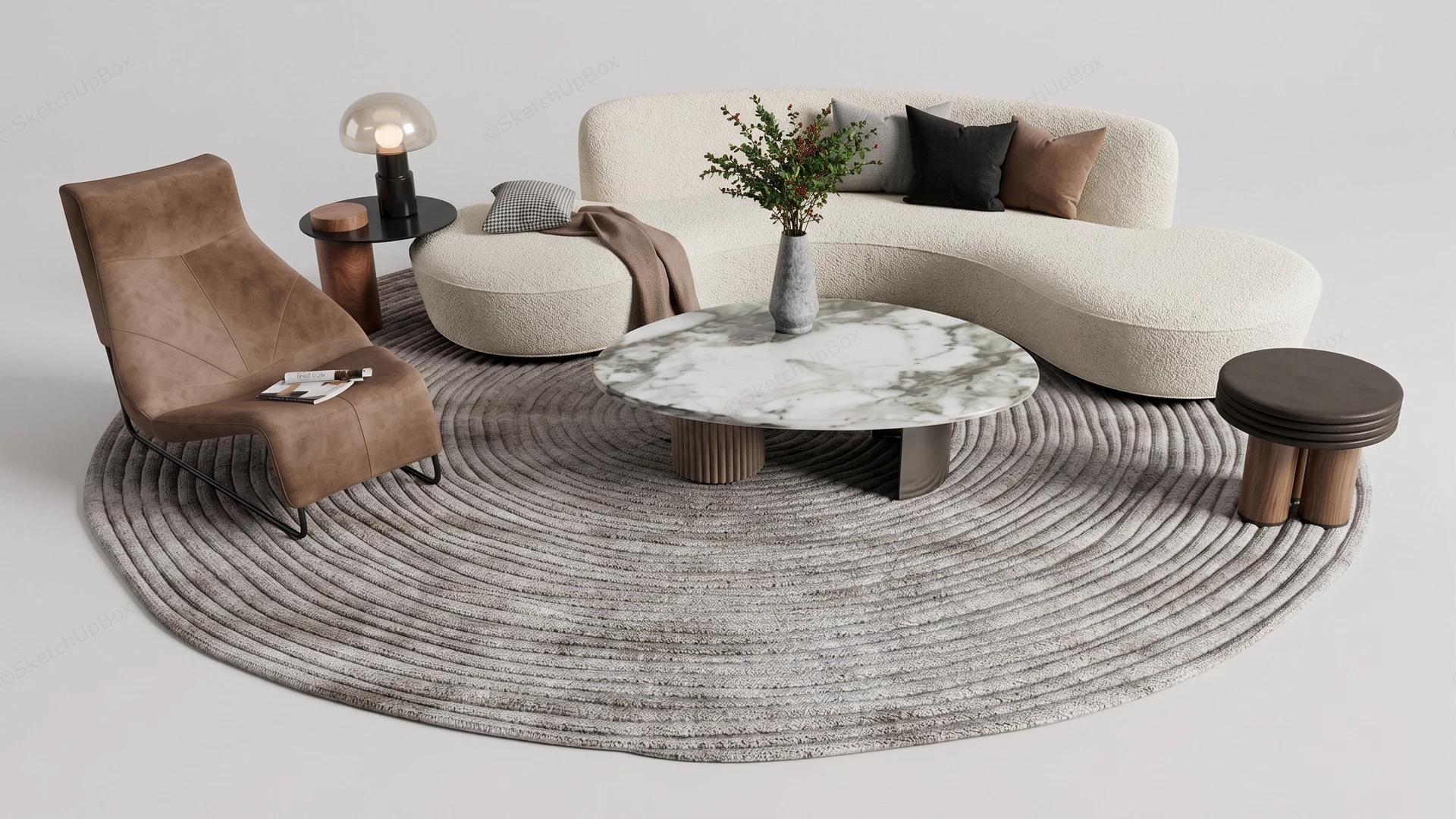 Luxury Curved Living Room Furniture Set sketchup model preview - SketchupBox