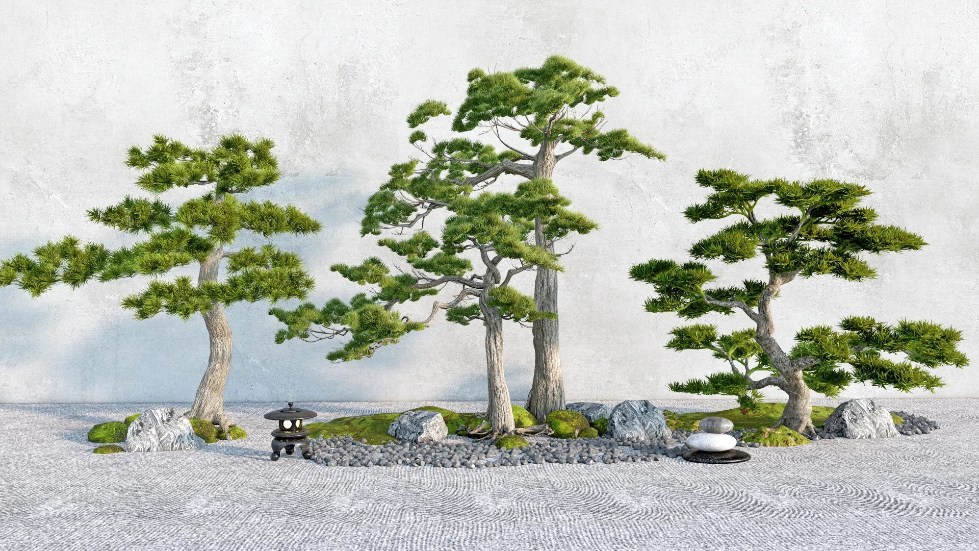 Traditional Japanese Bonsai Garden sketchup model preview - SketchupBox