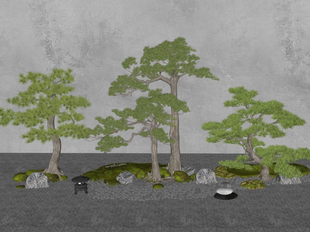 Traditional Japanese Bonsai Garden sketchup model preview - SketchupBox