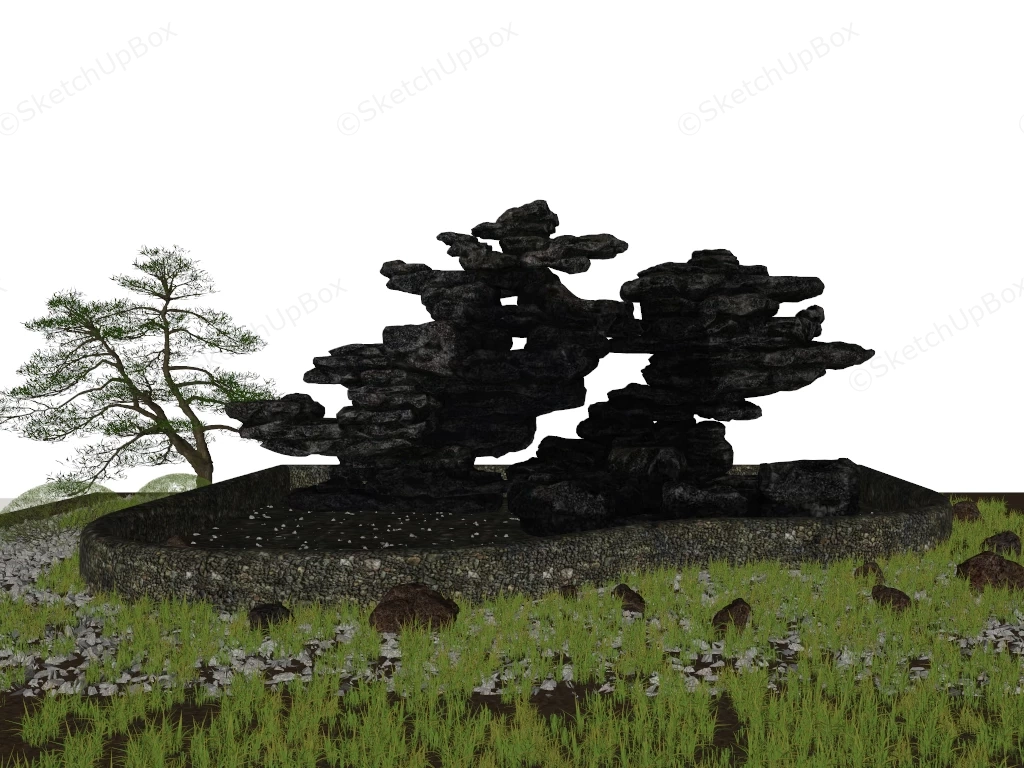 Asian Inspired Rock Waterfall sketchup model preview - SketchupBox