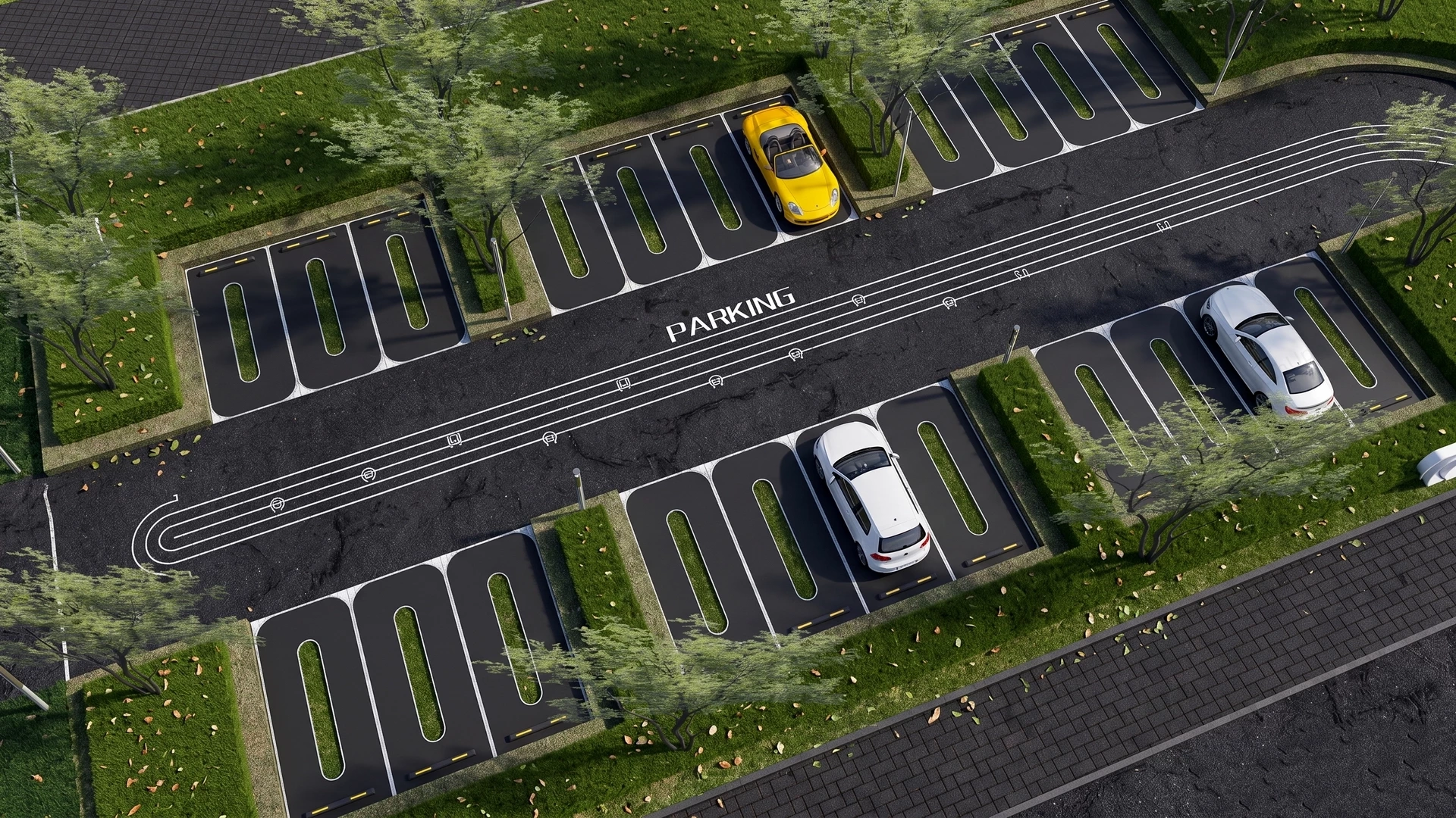Modern Landscaped Parking Lot Layout sketchup model preview - SketchupBox