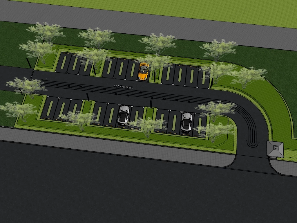 Modern Landscaped Parking Lot Layout sketchup model preview - SketchupBox