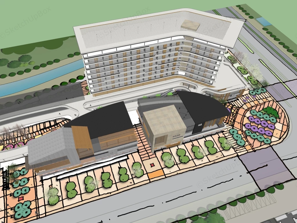 Modern Commercial And Retail Complex sketchup model preview - SketchupBox