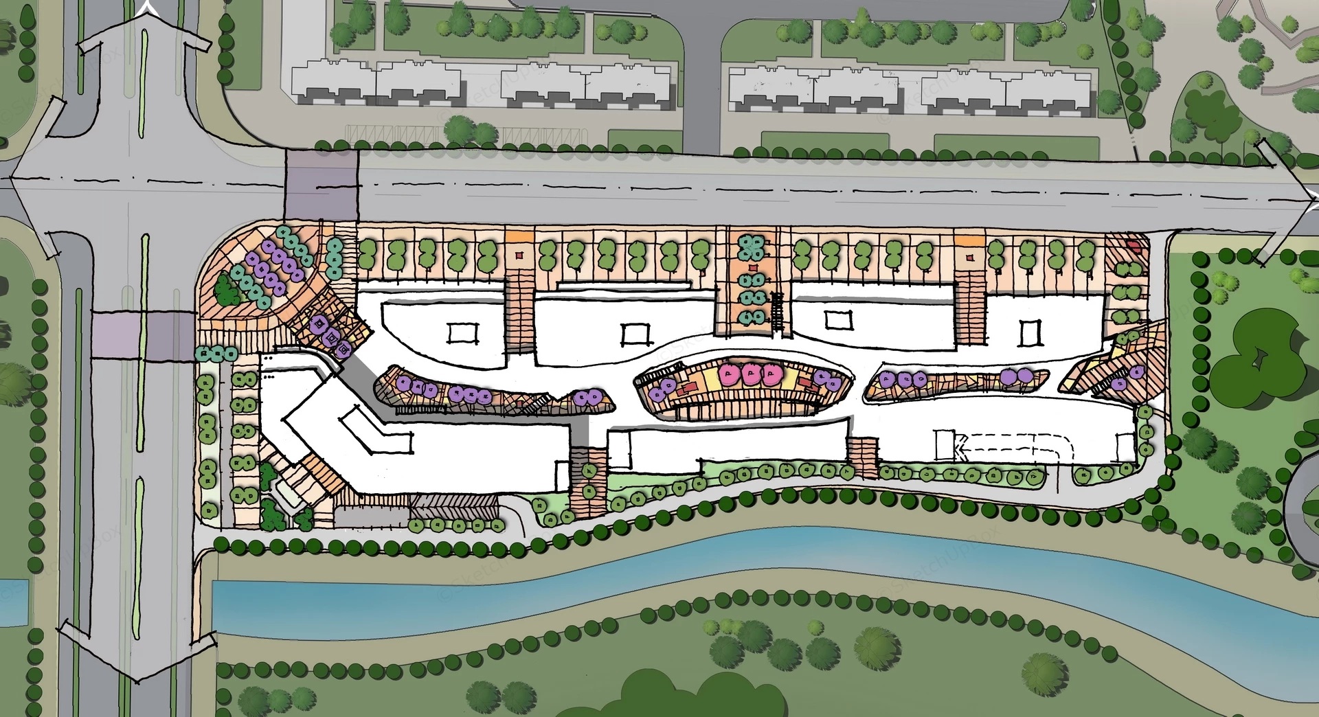 Modern Commercial And Retail Complex sketchup model preview - SketchupBox