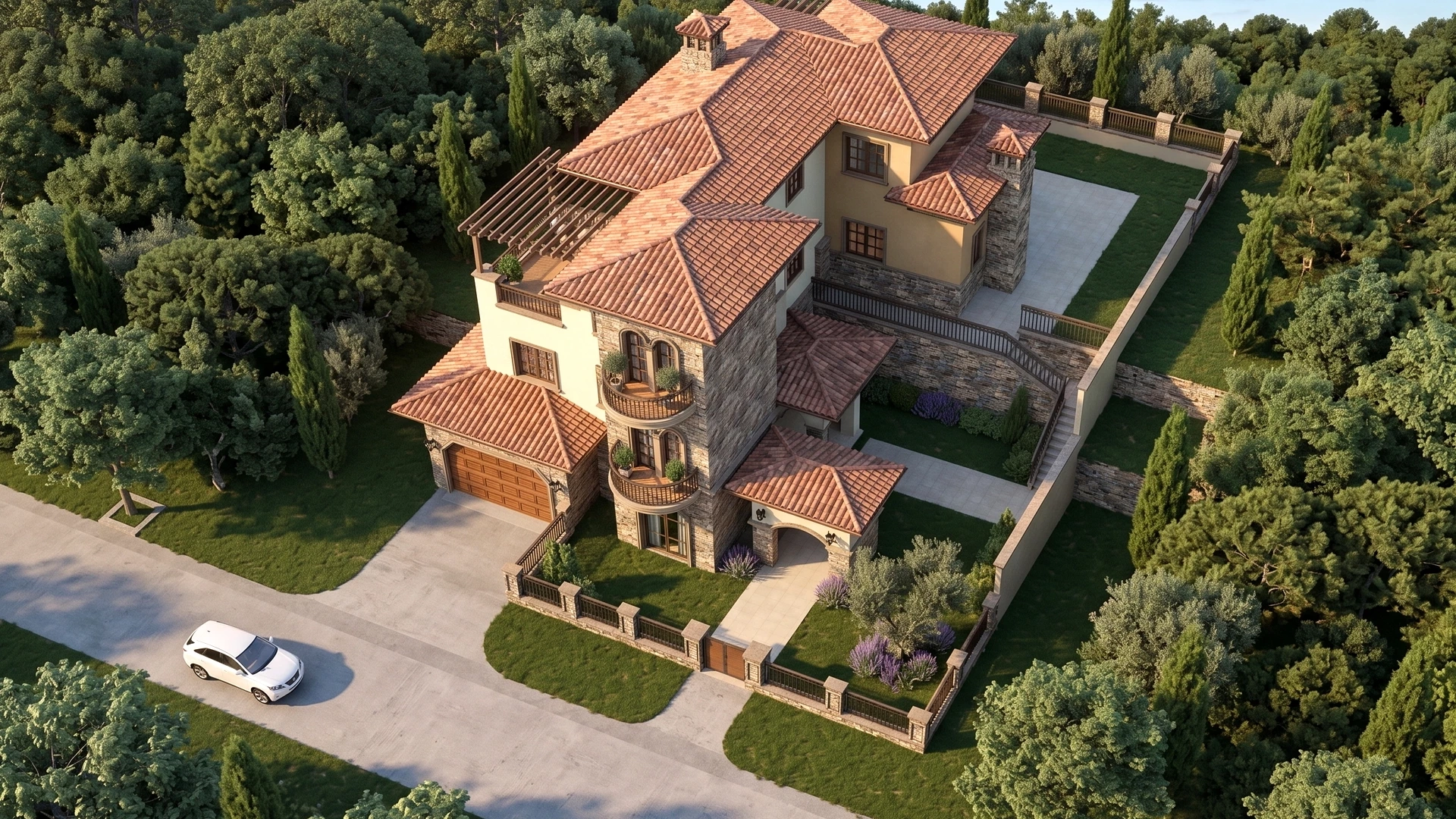 Multi Story Tuscan Style Villa sketchup model preview - SketchupBox