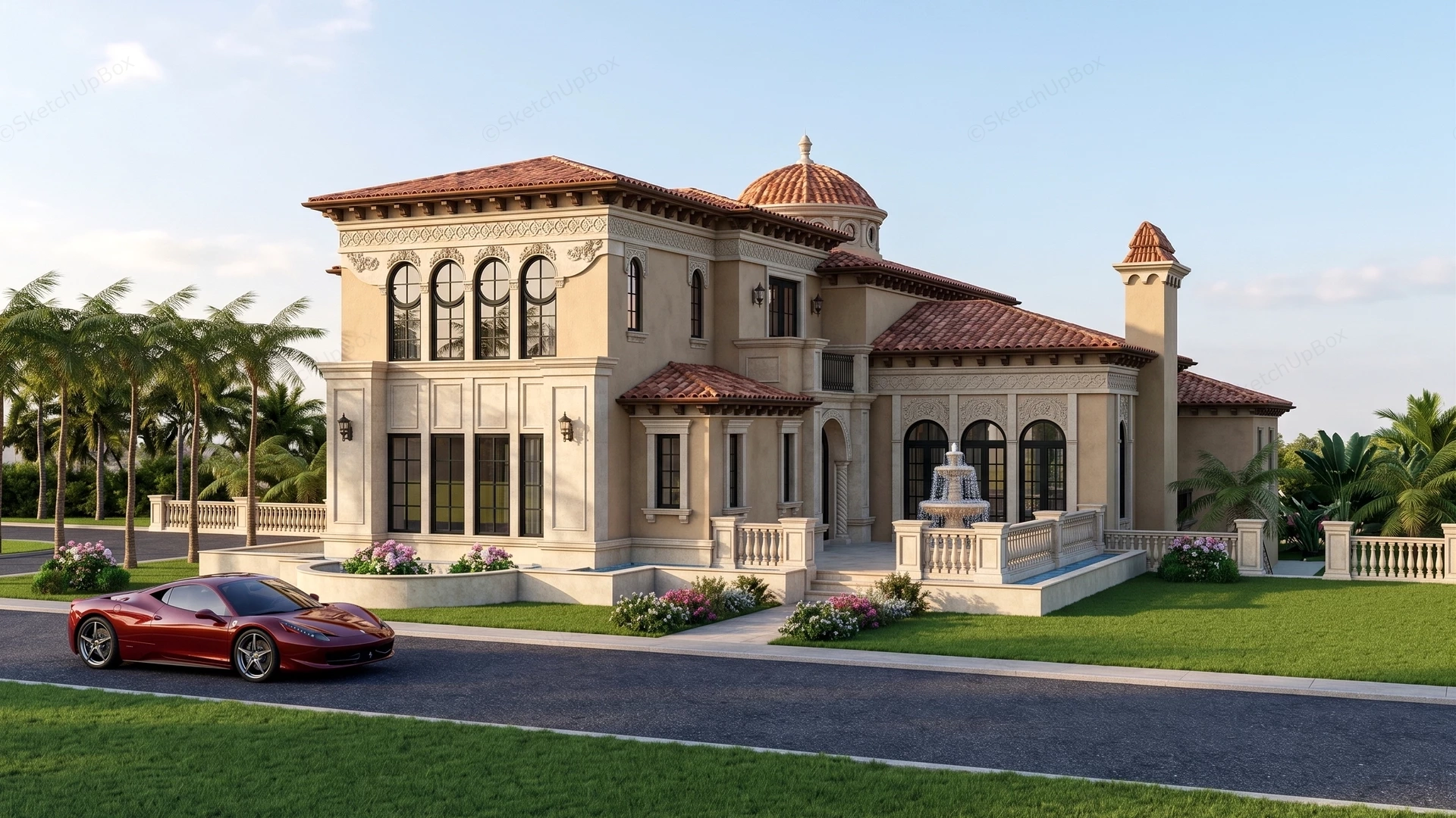 Spanish Colonial Revival And Italianate Hybrid Mansion sketchup model preview - SketchupBox