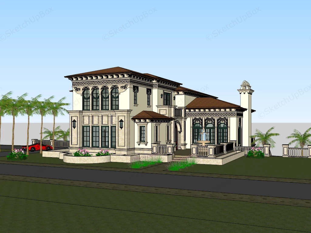Spanish Colonial Revival And Italianate Hybrid Mansion sketchup model preview - SketchupBox