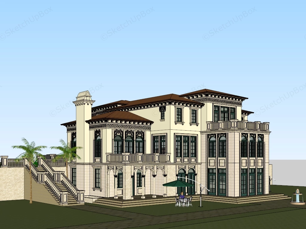 Spanish Colonial Revival And Italianate Hybrid Mansion sketchup model preview - SketchupBox