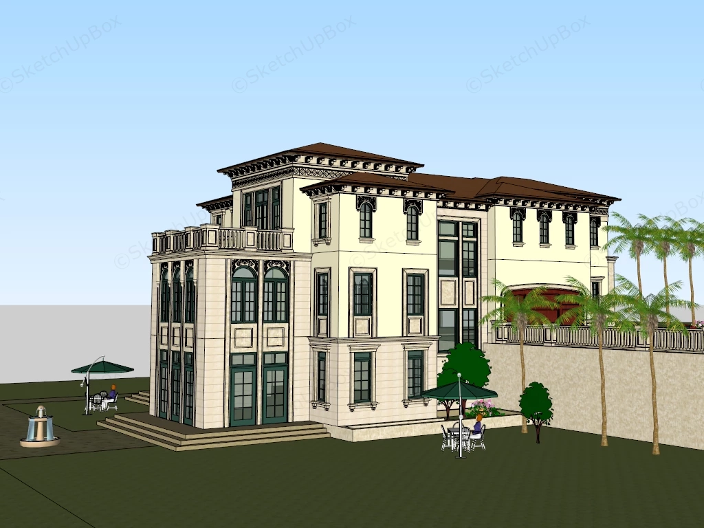 Spanish Colonial Revival And Italianate Hybrid Mansion sketchup model preview - SketchupBox