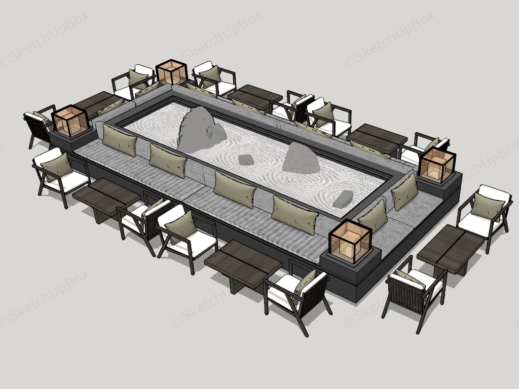 Modern Outdoor Dining And Lounge Area sketchup model preview - SketchupBox