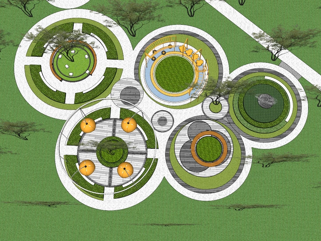 Modern Biophilic Urban Park Design sketchup model preview - SketchupBox
