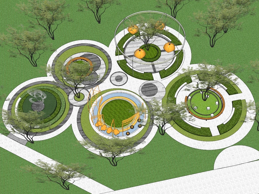 Modern Biophilic Urban Park Design sketchup model preview - SketchupBox