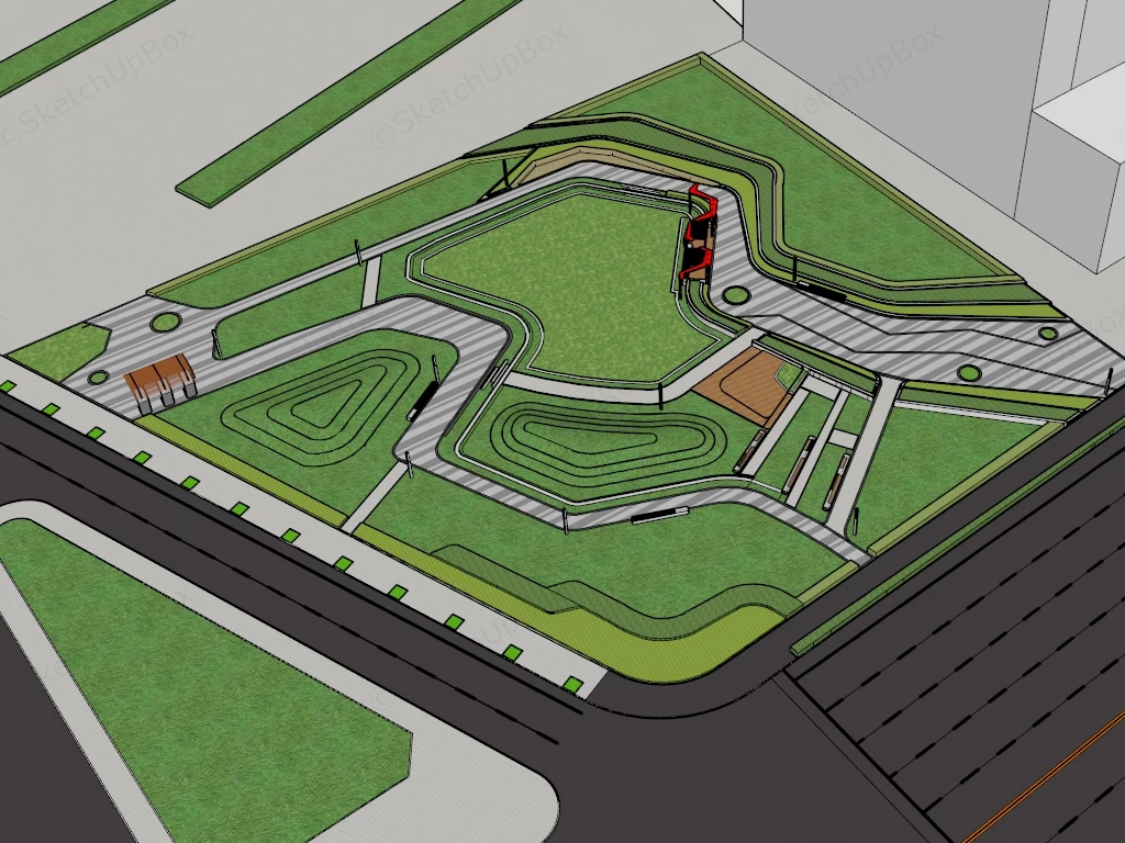 Street Corner Urban Pocket Park sketchup model preview - SketchupBox