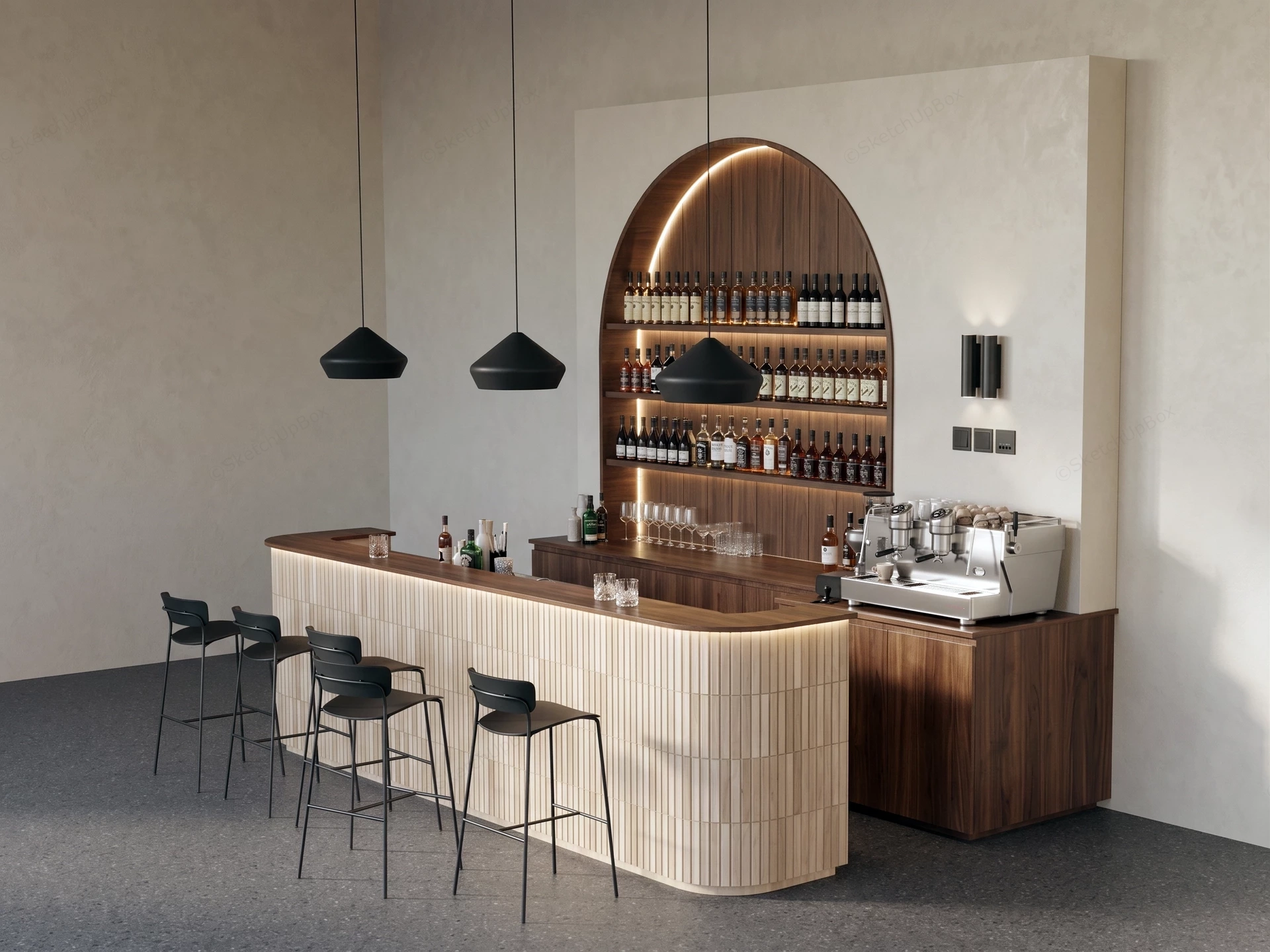 Japandi Style Indoor Bar Design sketchup model preview - SketchupBox