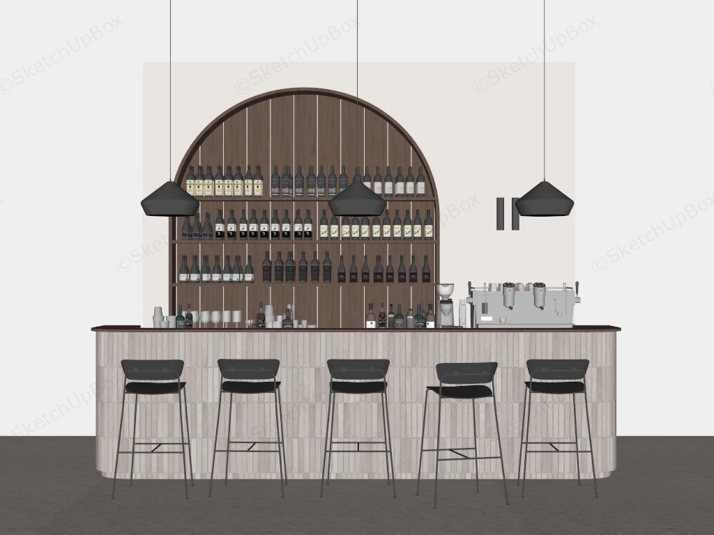 Japandi Style Indoor Bar Design sketchup model preview - SketchupBox