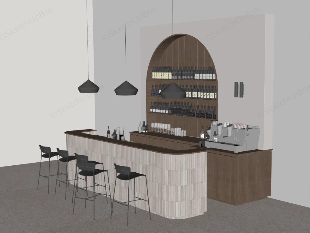 Japandi Style Indoor Bar Design sketchup model preview - SketchupBox