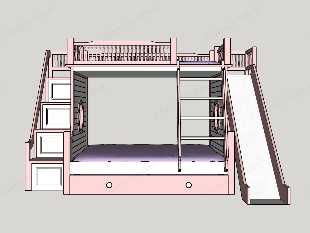 Pink Children's Bunk Bed sketchup model preview - SketchupBox