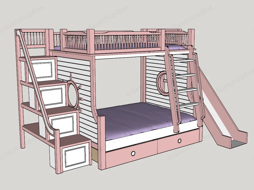 Pink Children's Bunk Bed sketchup model preview - SketchupBox