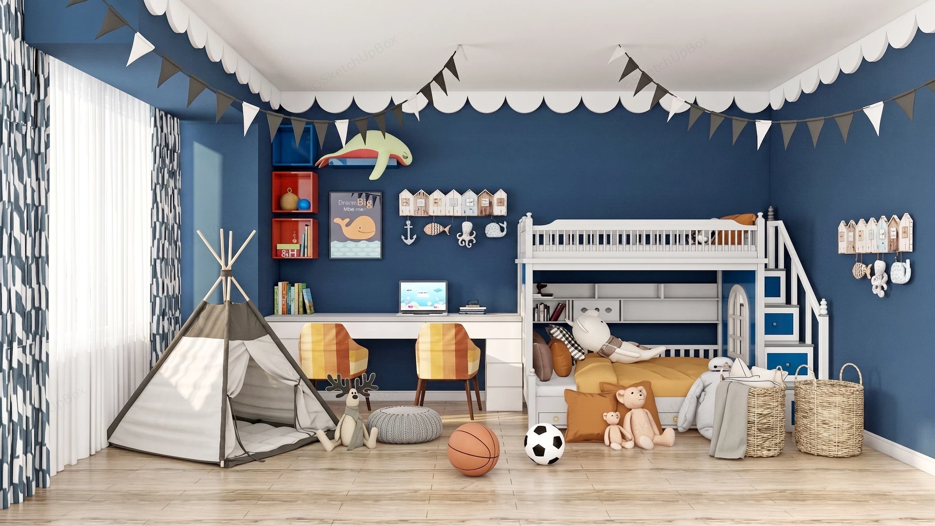 Nautical Themed Children's Bedroom sketchup model preview - SketchupBox