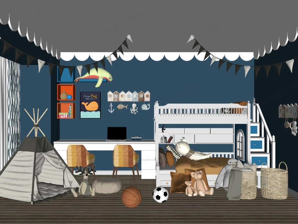 Nautical Themed Children's Bedroom sketchup model preview - SketchupBox