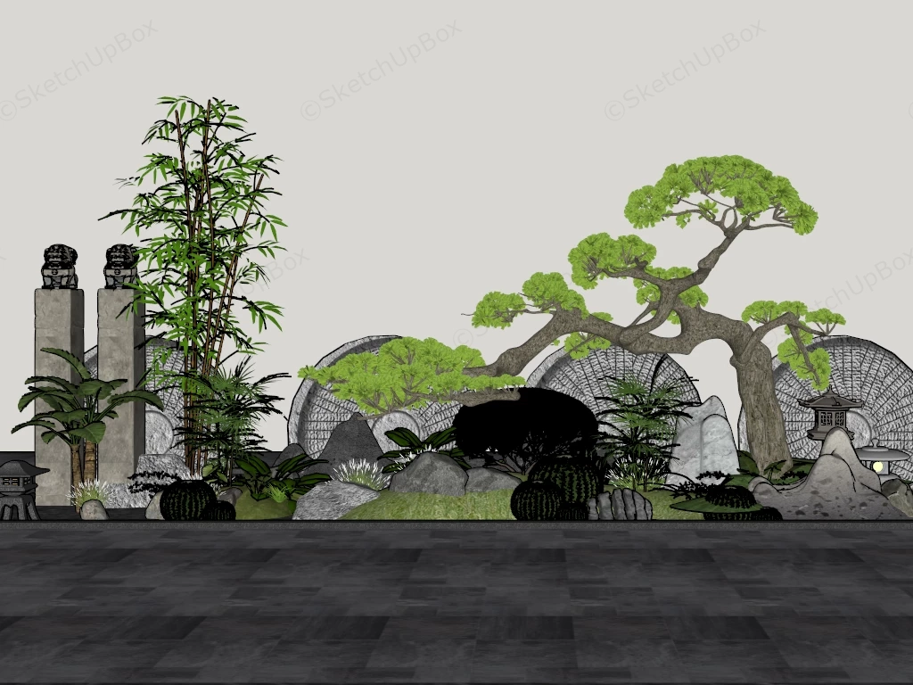 Modern Asian Fusion Rock Garden Installation sketchup model preview - SketchupBox