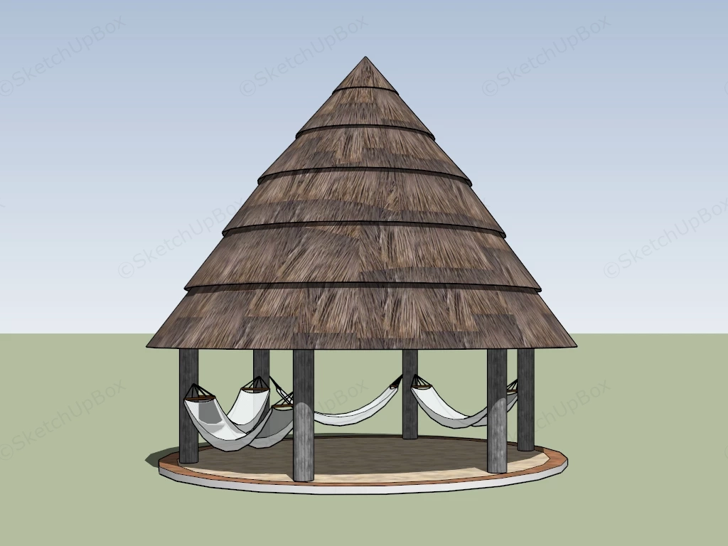 Tropical Thatched Roof Gazebo sketchup model preview - SketchupBox
