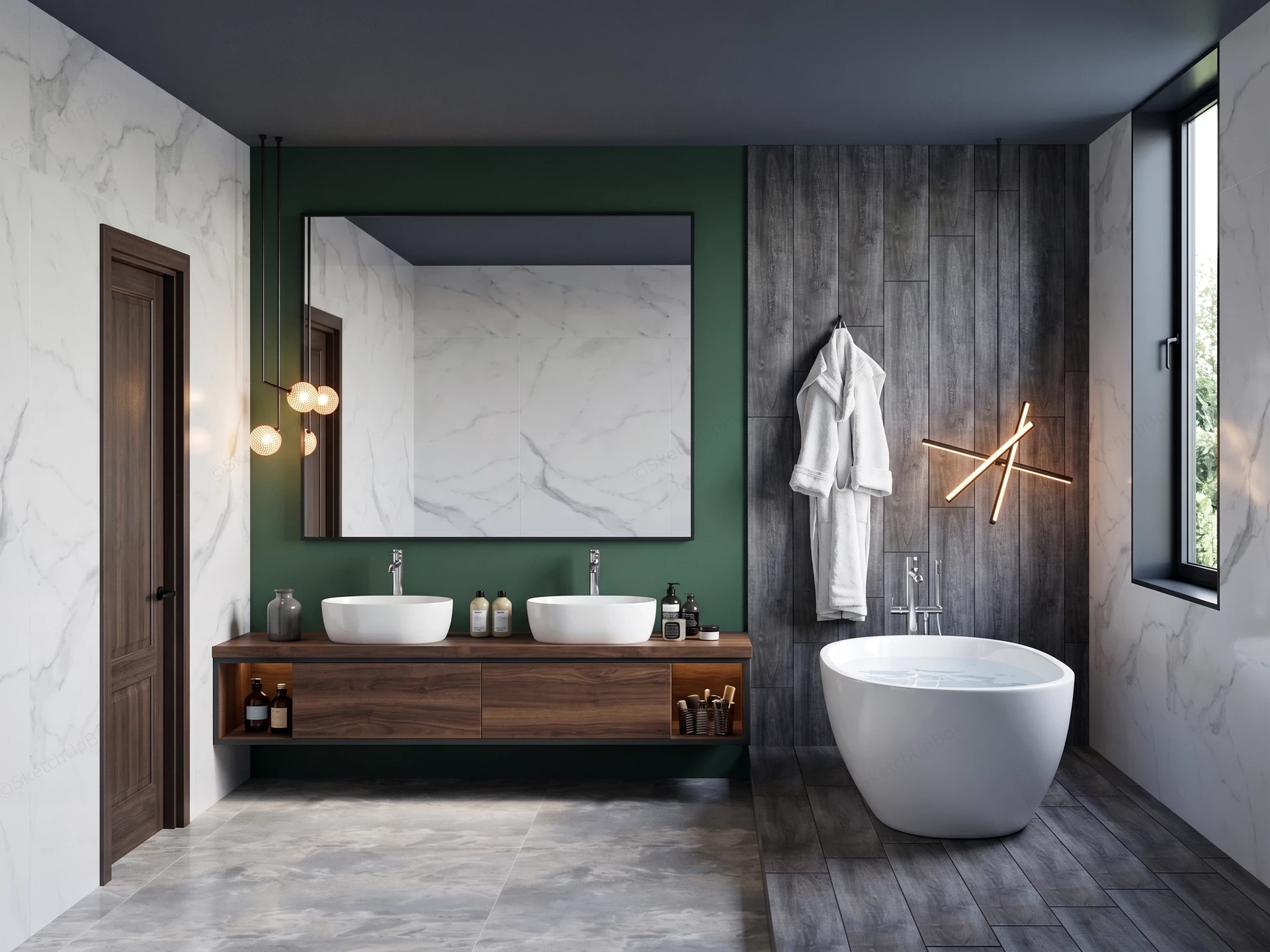 Modern Spa Inspired Primary Bathroom Design sketchup model preview - SketchupBox