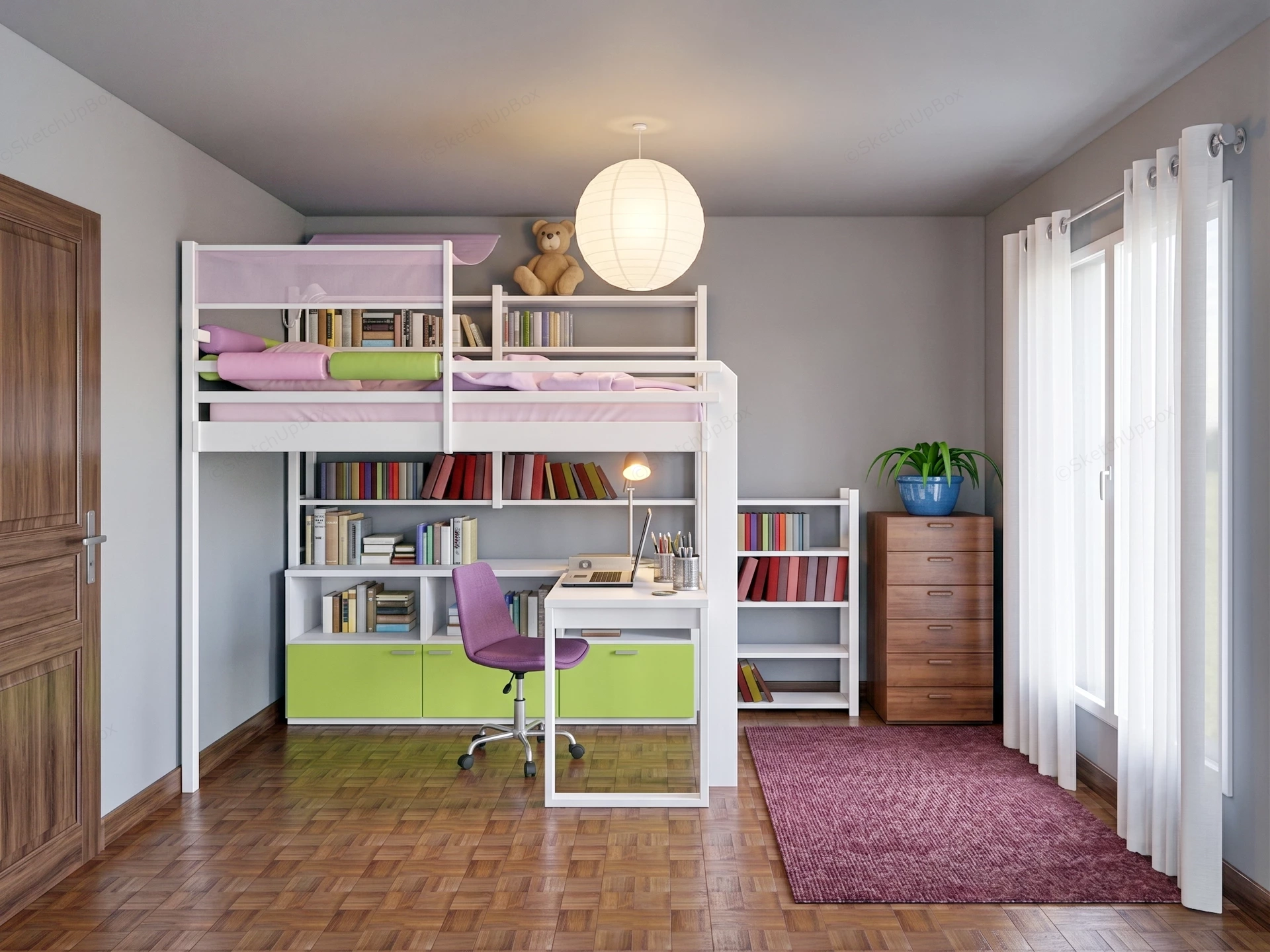 Space Saving Children's Bedroom Layout sketchup model preview - SketchupBox
