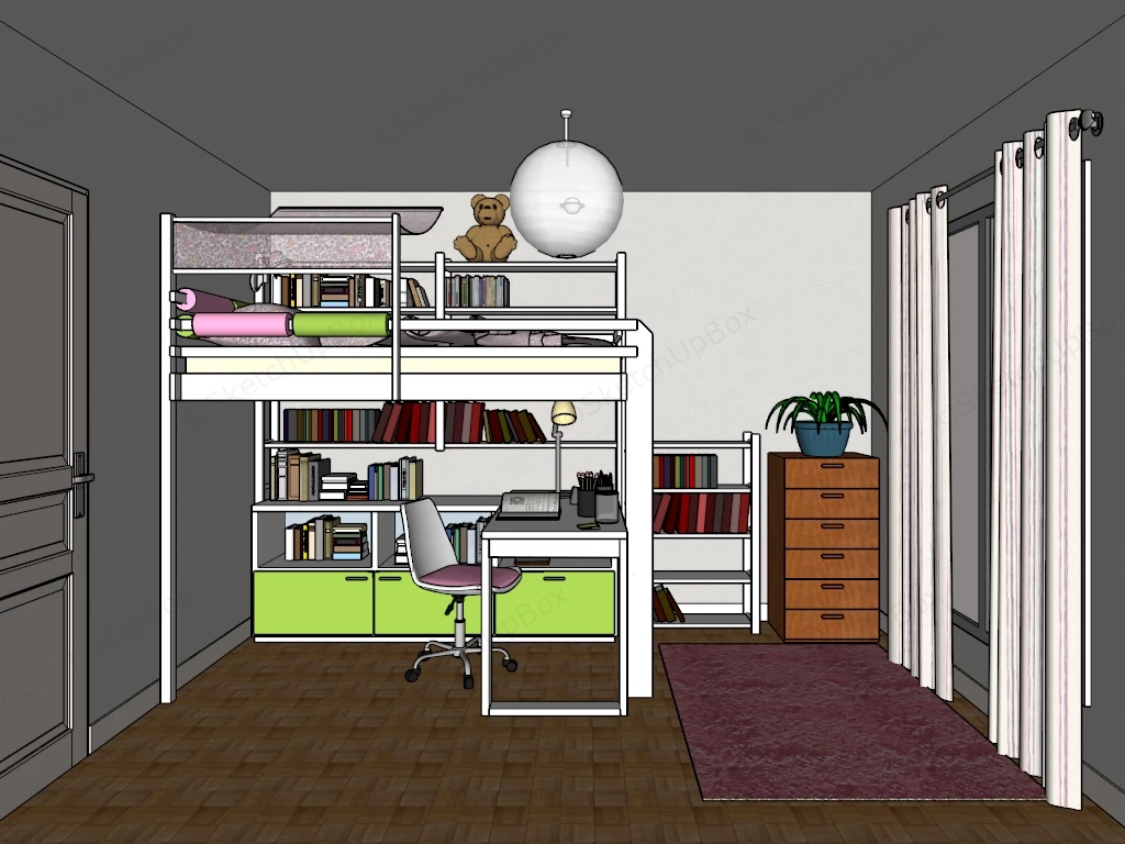 Space Saving Children's Bedroom Layout sketchup model preview - SketchupBox