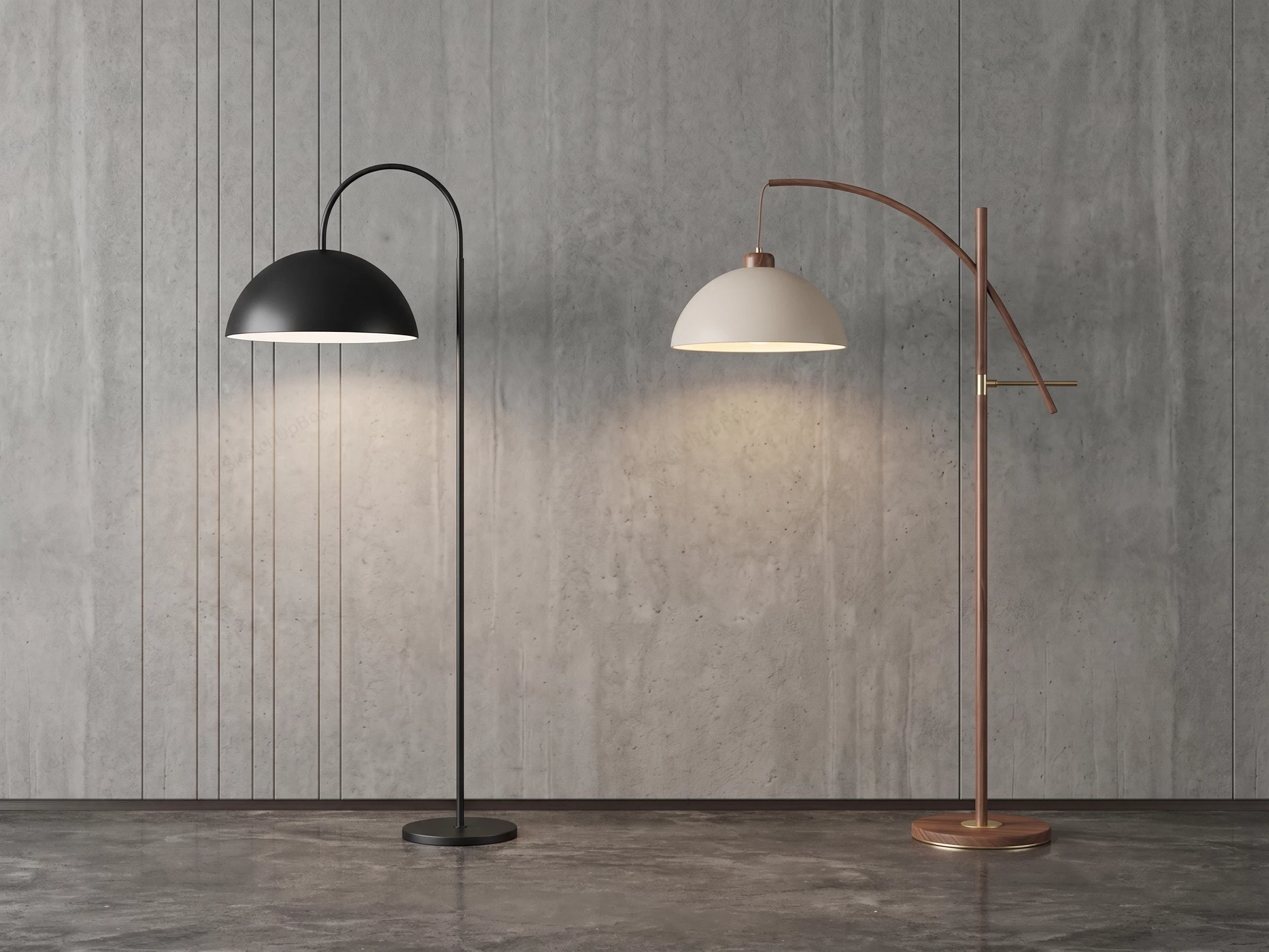 Two Mid Century Modern Arc Floor Lamps sketchup model preview - SketchupBox