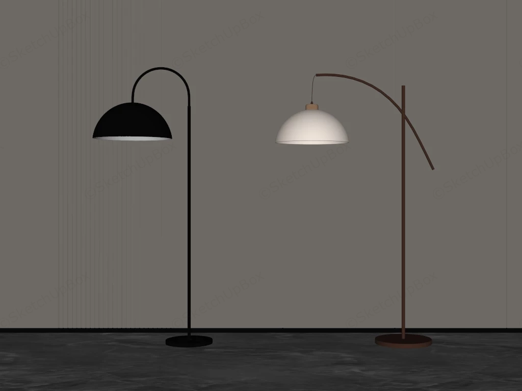Two Mid Century Modern Arc Floor Lamps sketchup model preview - SketchupBox
