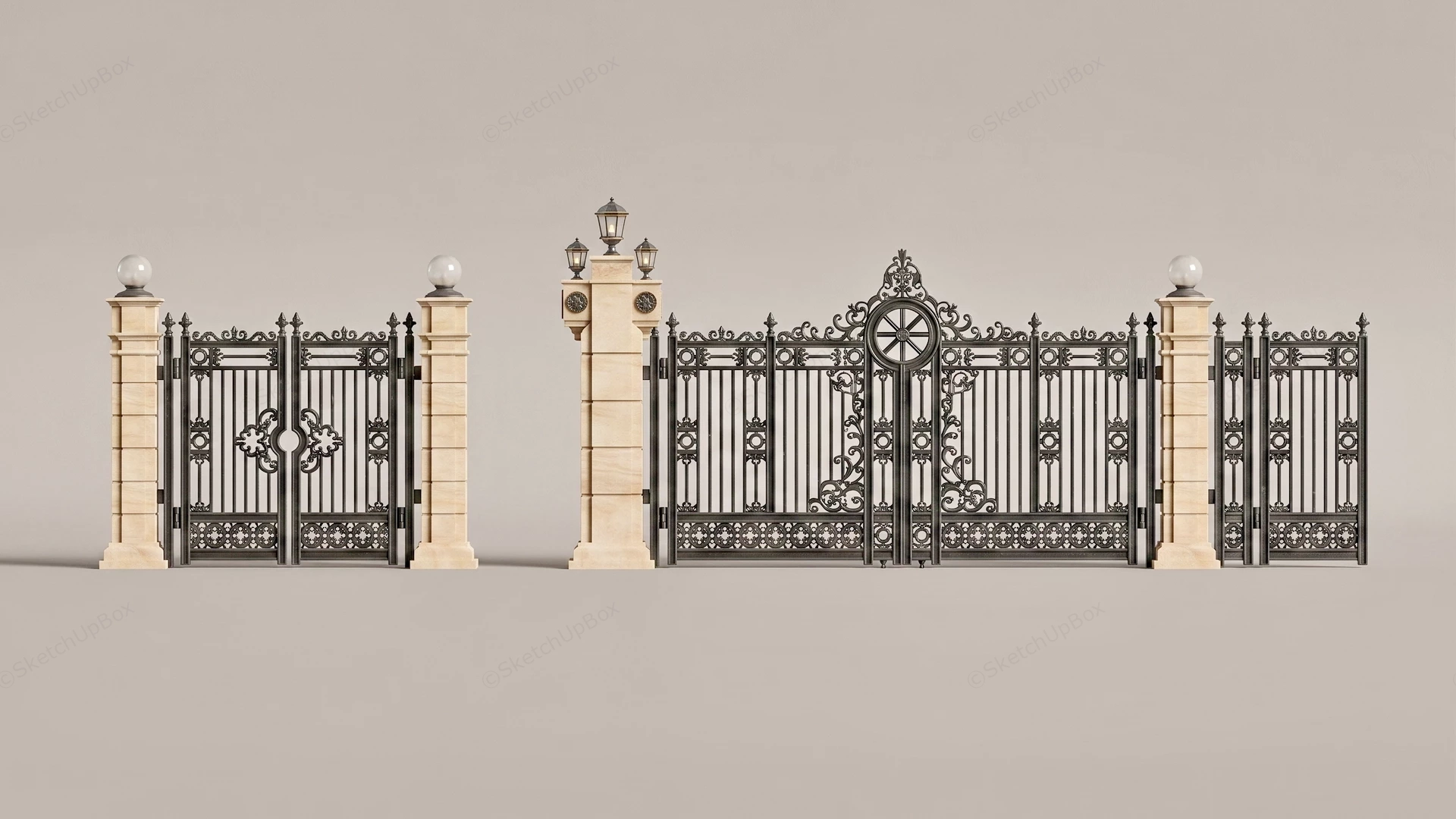 A Pair Of Ornate Wrought Iron Gates sketchup model preview - SketchupBox