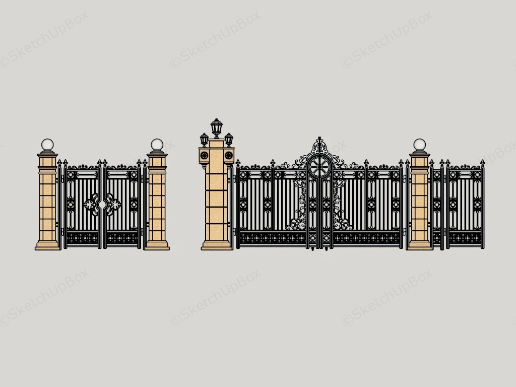 A Pair Of Ornate Wrought Iron Gates sketchup model preview - SketchupBox