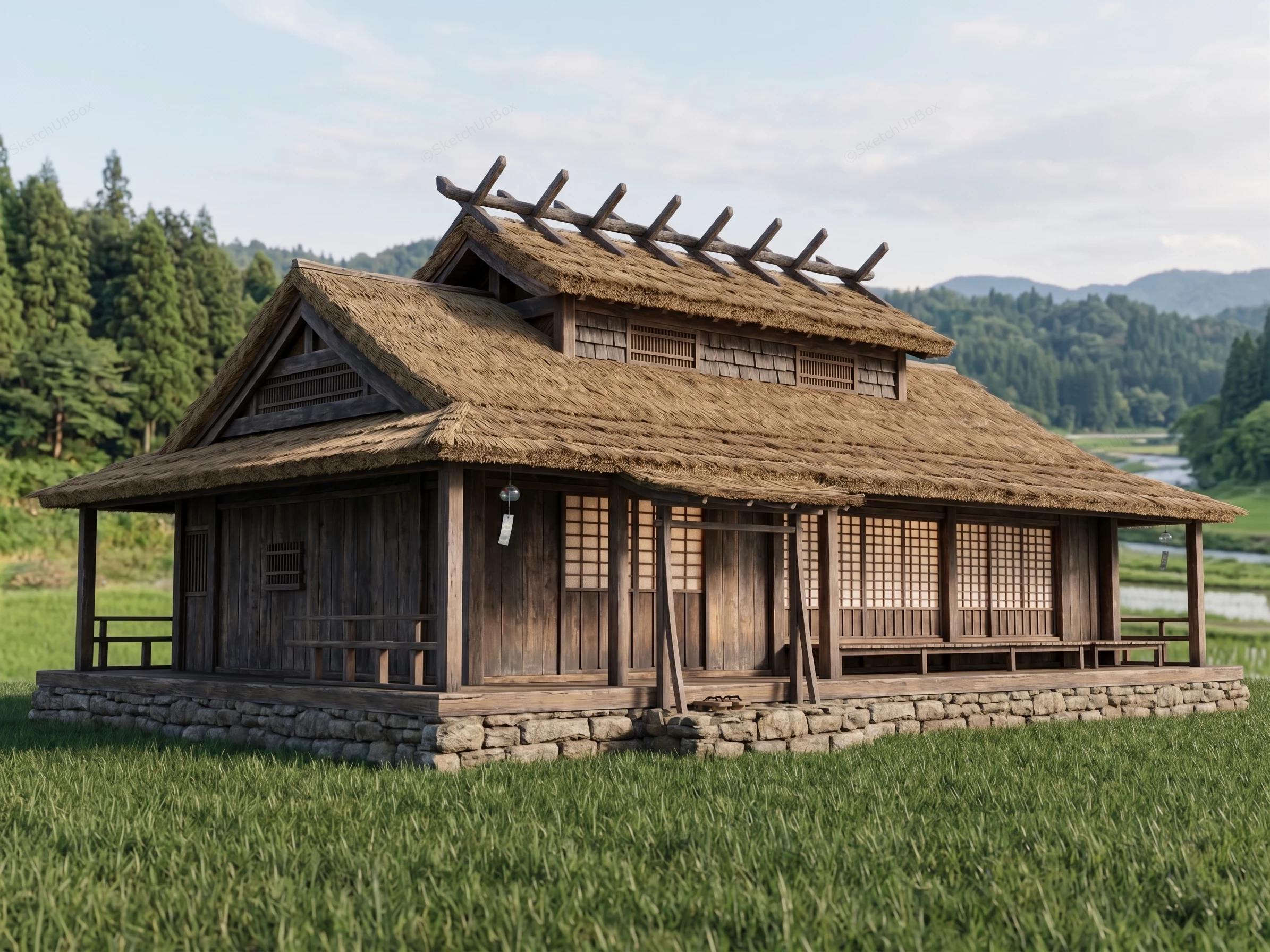 Traditional Japanese Farmhouse sketchup model preview - SketchupBox