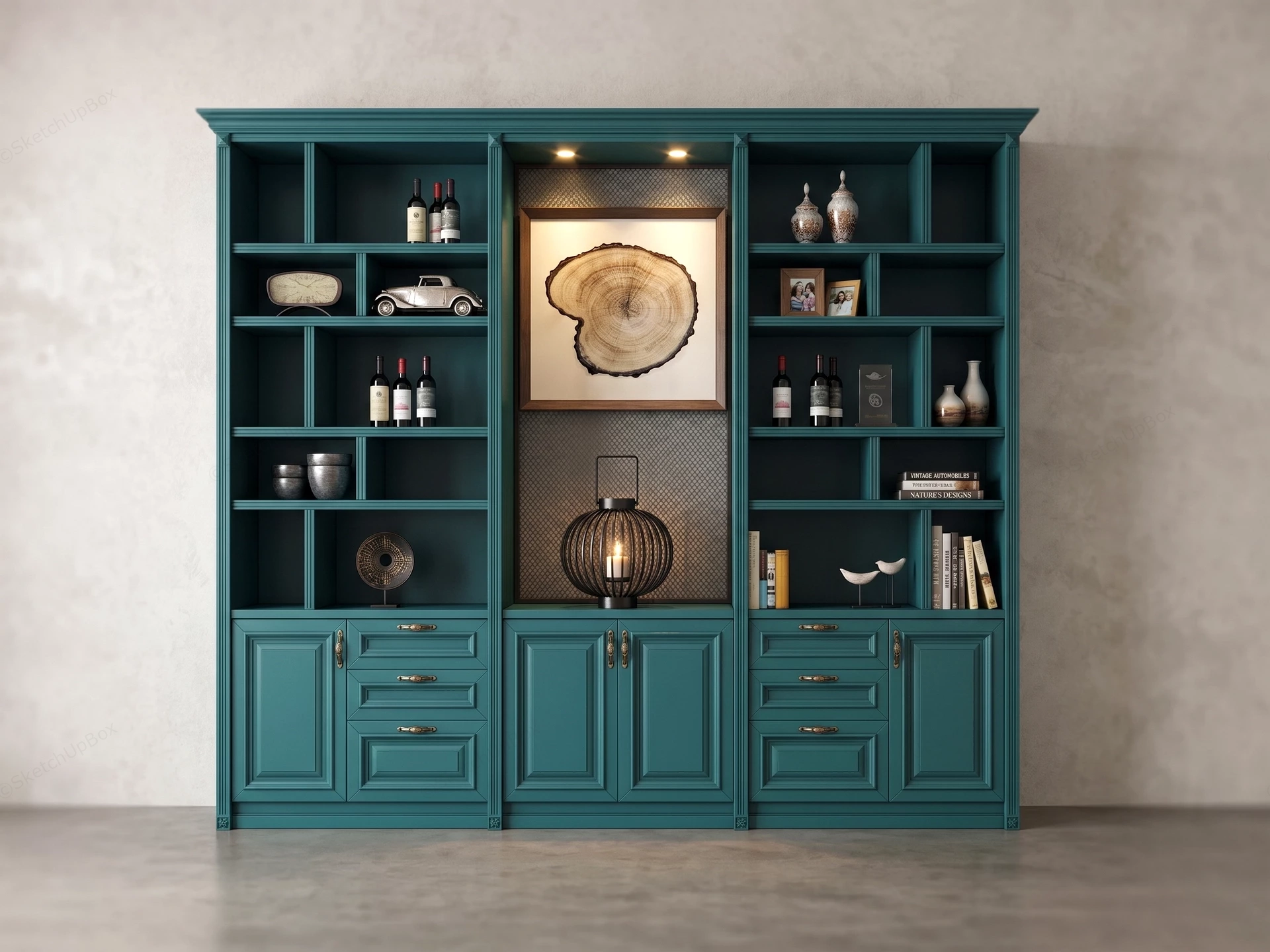 Traditional Built In Bookshelf And Cabinet Unit sketchup model preview - SketchupBox