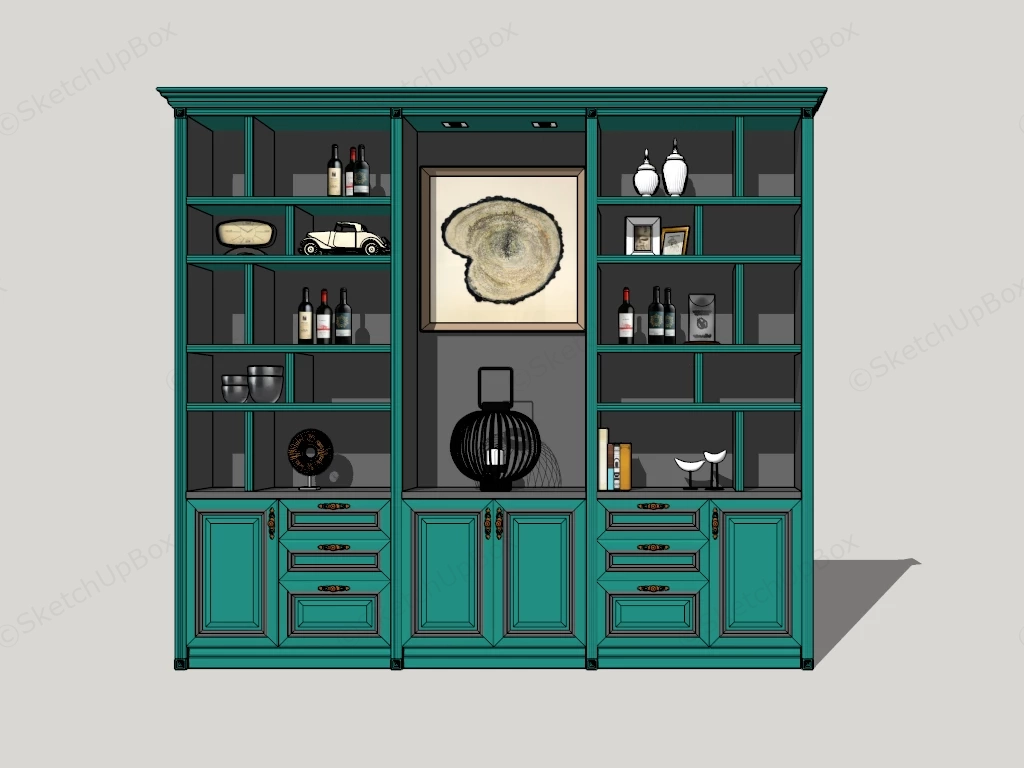 Traditional Built In Bookshelf And Cabinet Unit sketchup model preview - SketchupBox