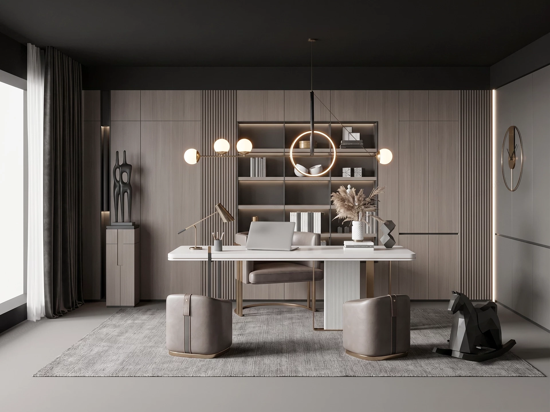 Modern Executive Home Office Design sketchup model preview - SketchupBox