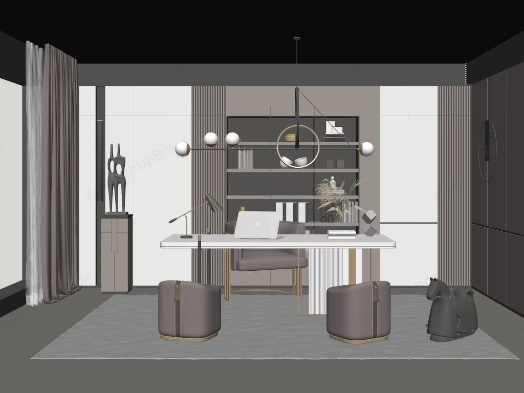 Modern Executive Home Office Design sketchup model preview - SketchupBox