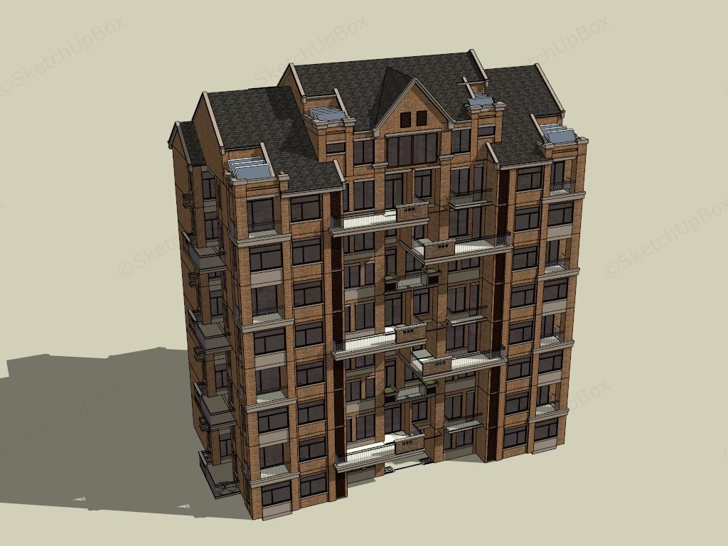 Mid Rise Brick Apartment Building sketchup model preview - SketchupBox