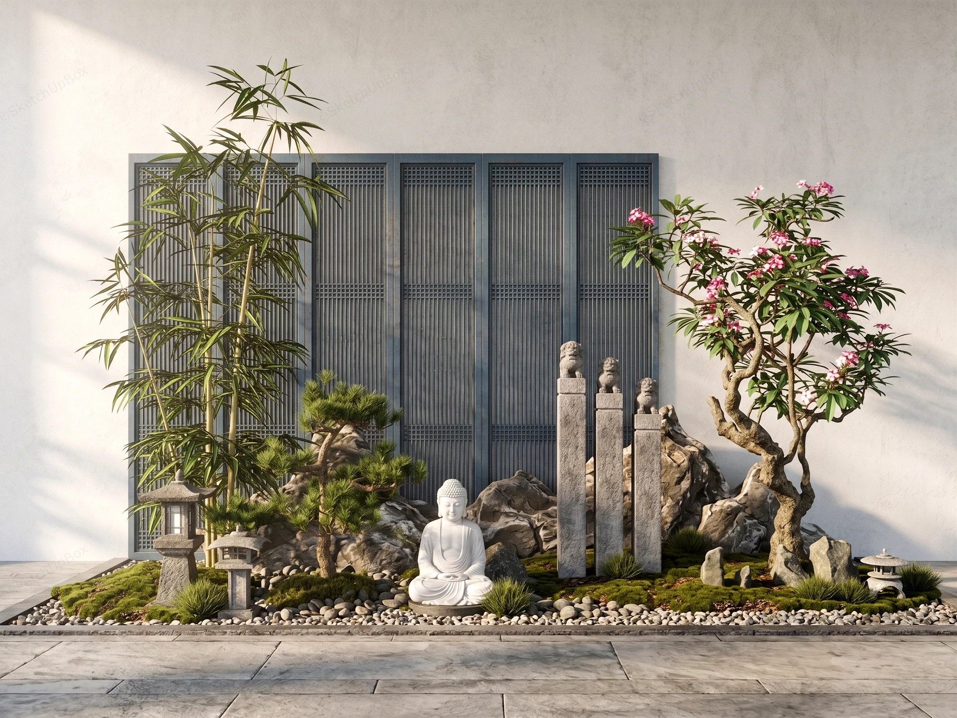 Serene Zen Inspired Courtyard Garden Installation sketchup model preview - SketchupBox