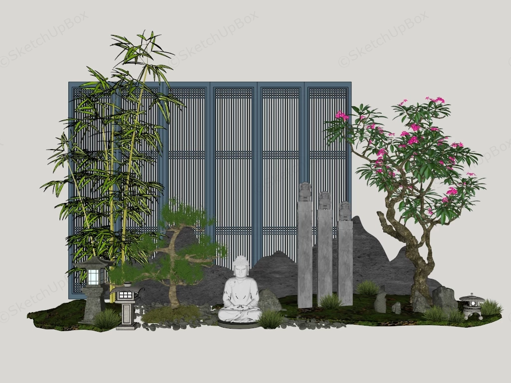 Serene Zen Inspired Courtyard Garden Installation sketchup model preview - SketchupBox
