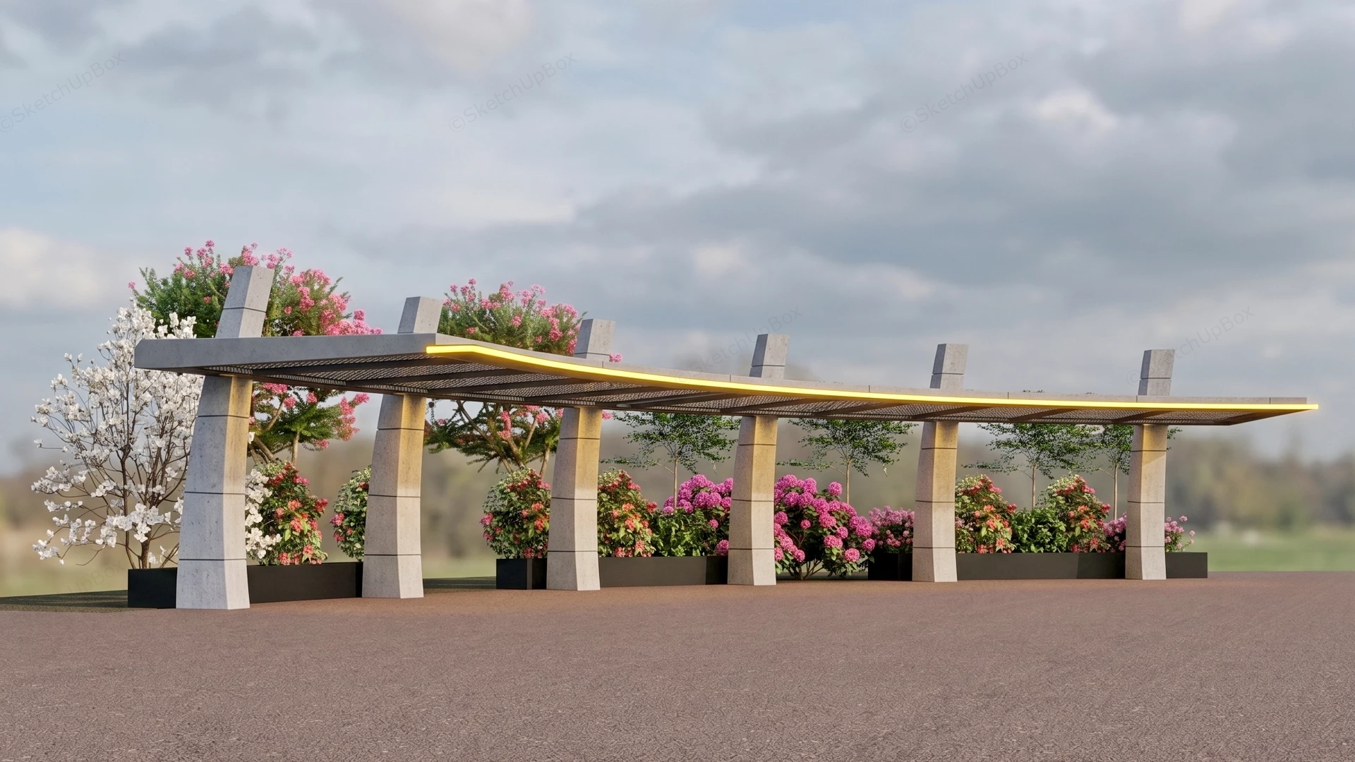 Modern Linear Park Pavilion sketchup model preview - SketchupBox