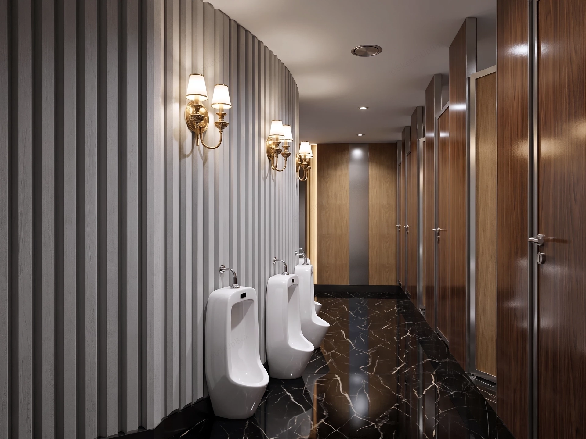 High End Modern Men's Restroom sketchup model preview - SketchupBox