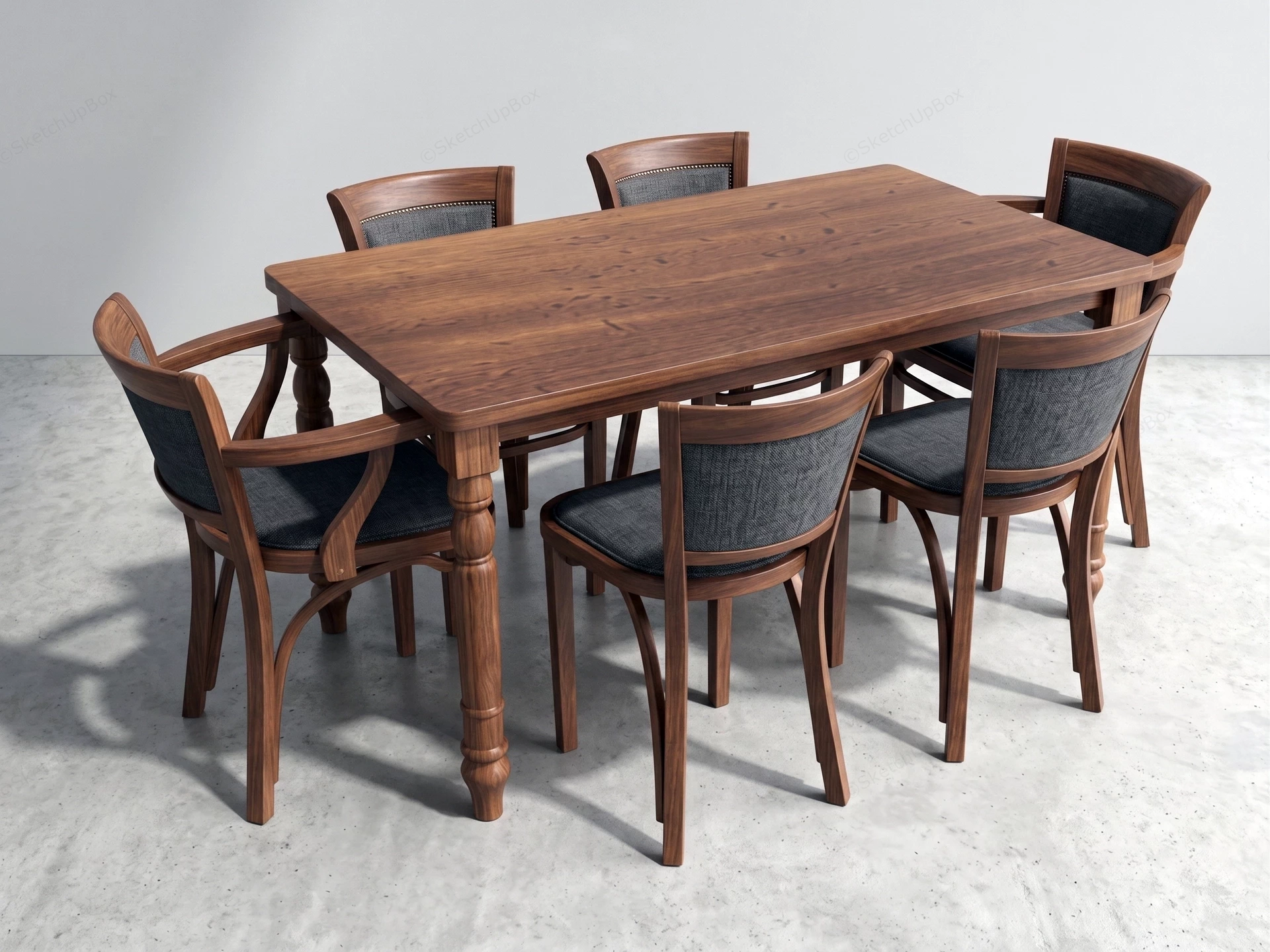 Traditional Country Style Six Person Dining Set sketchup model preview - SketchupBox