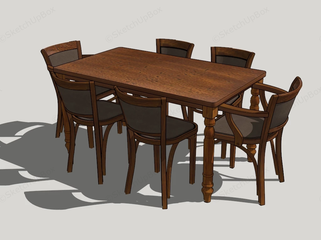 Traditional Country Style Six Person Dining Set sketchup model preview - SketchupBox
