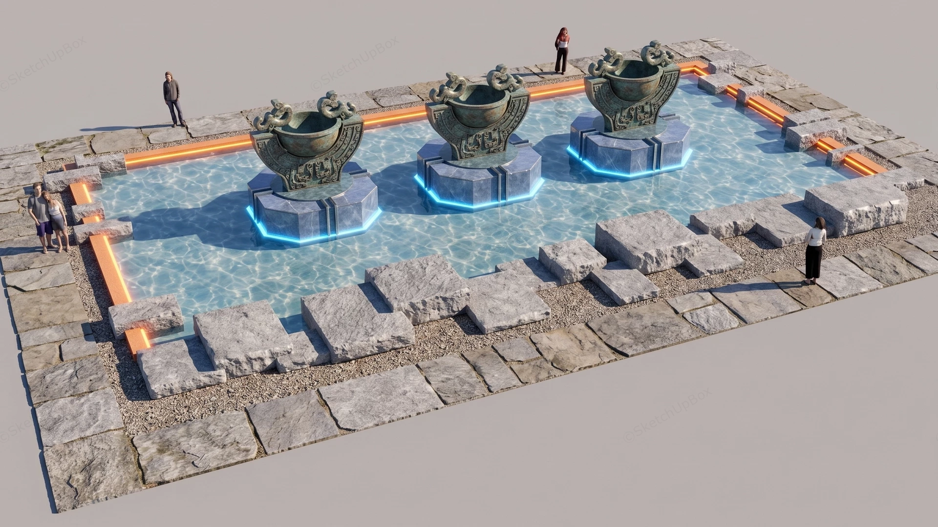 Fantasy Themed Public Plaza Water Installation sketchup model preview - SketchupBox