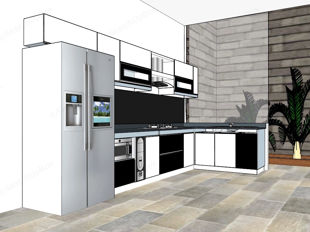 Contemporary High Tech L Shaped Kitchen Design sketchup model preview - SketchupBox