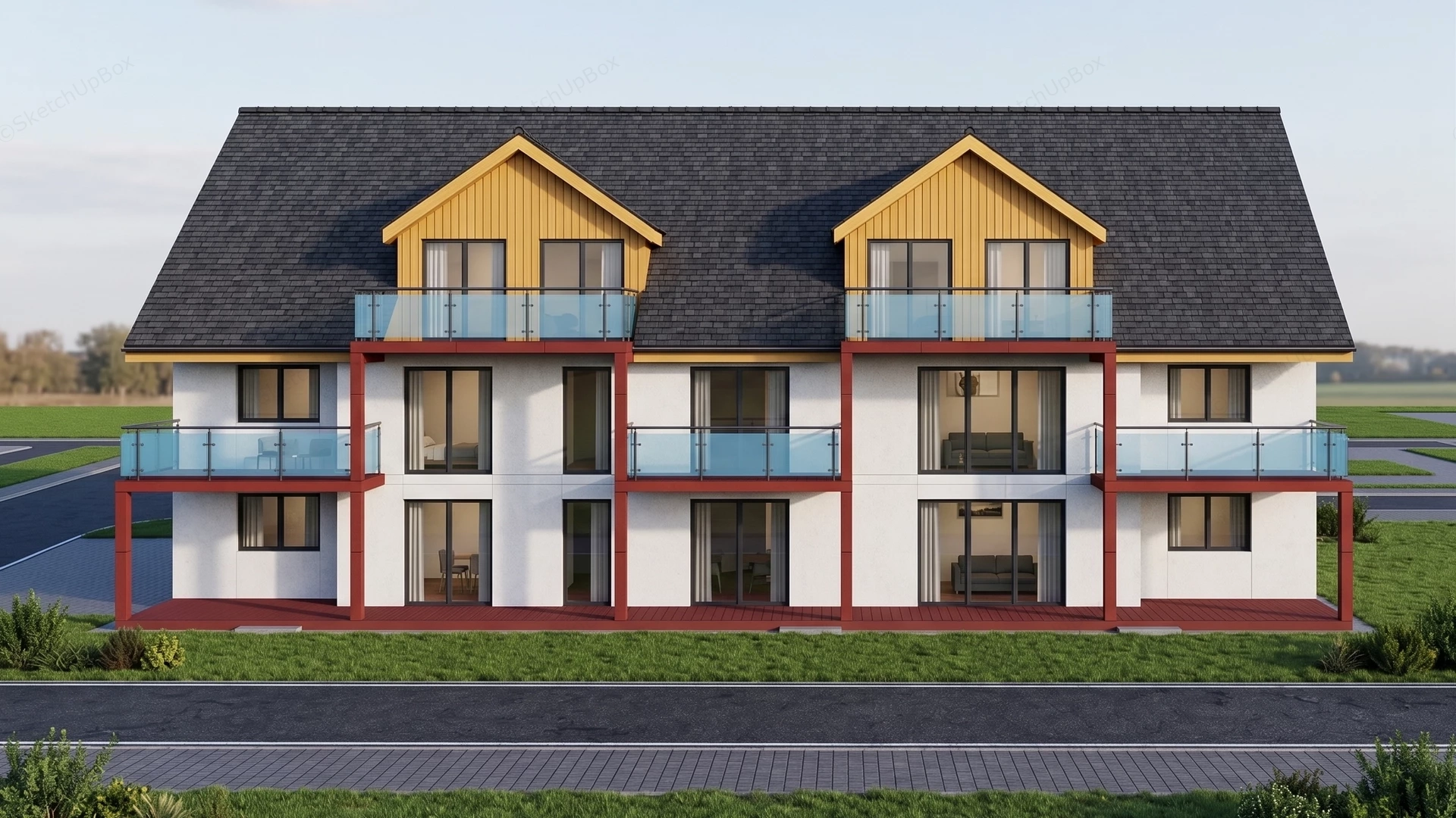 Modern Multi Family Residential Building sketchup model preview - SketchupBox