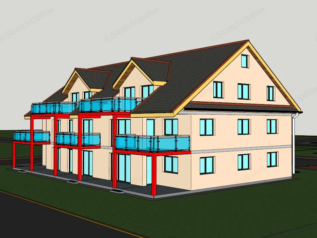 Modern Multi Family Residential Building sketchup model preview - SketchupBox